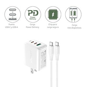 Compra Cargador Acefast A15 De Pared PD65W 2 USB-C + USB-A Blanco