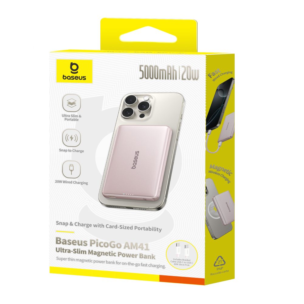 Bateria Baseus PicoGo AM41 5,000 mAh 20W Rosa                         