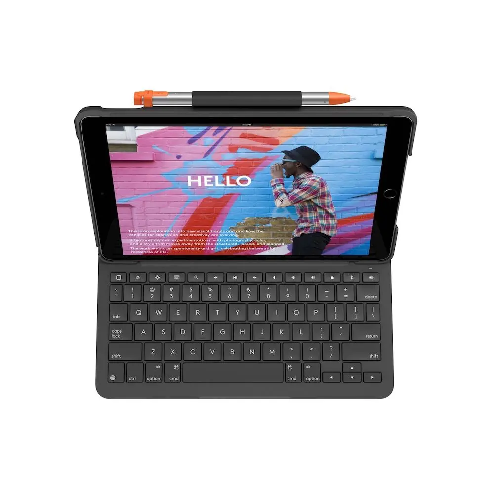 funda con teclado logitech 920 009473 ipad 7 8 9 10 2pulgadas slim gris | iReNew