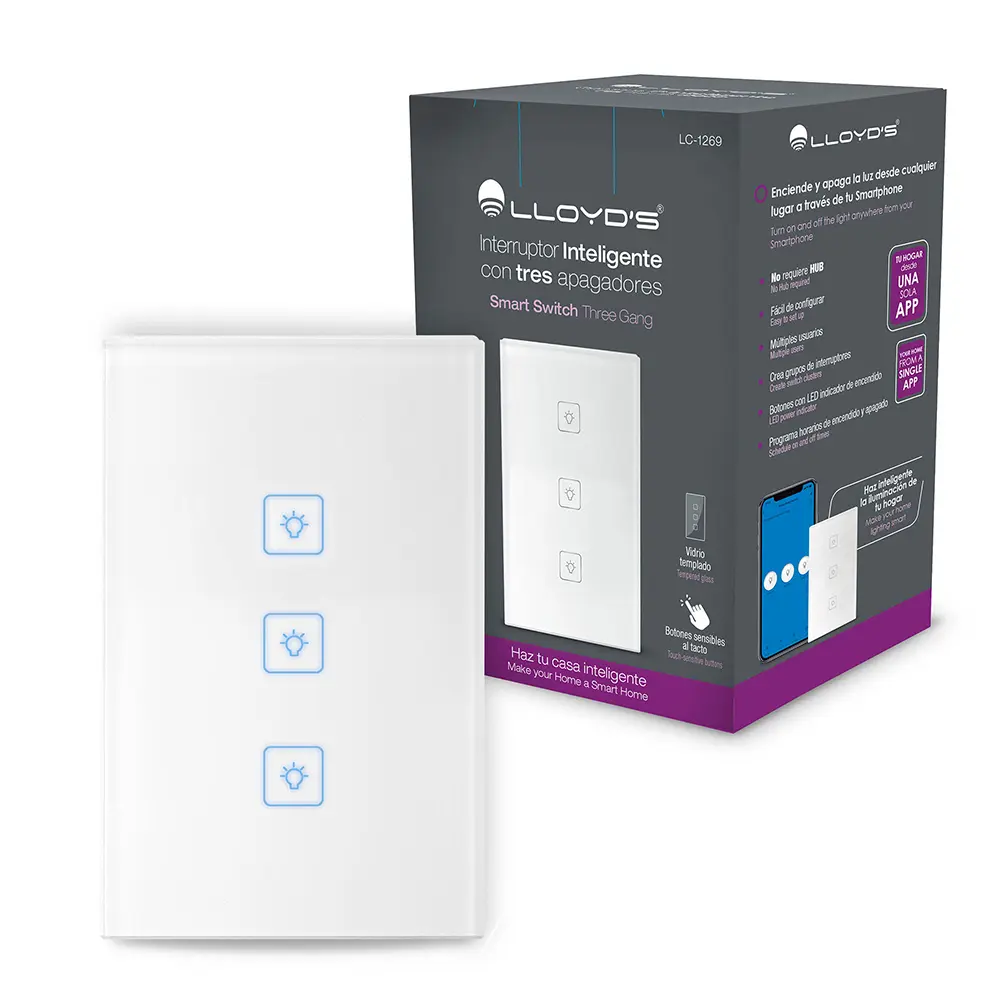 Comprar interruptor inteligente wifi lloyds pared tactil 3 apagadores | MacStore Online